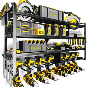Kodreat power tool organizer on wall mount with a four-tier setup for organized garage