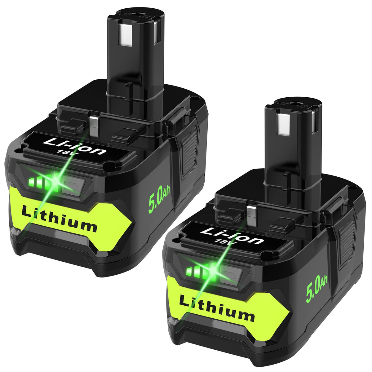 Koedsion 2-pack 5000mAh Ryobi battery front view for extended tool runtime