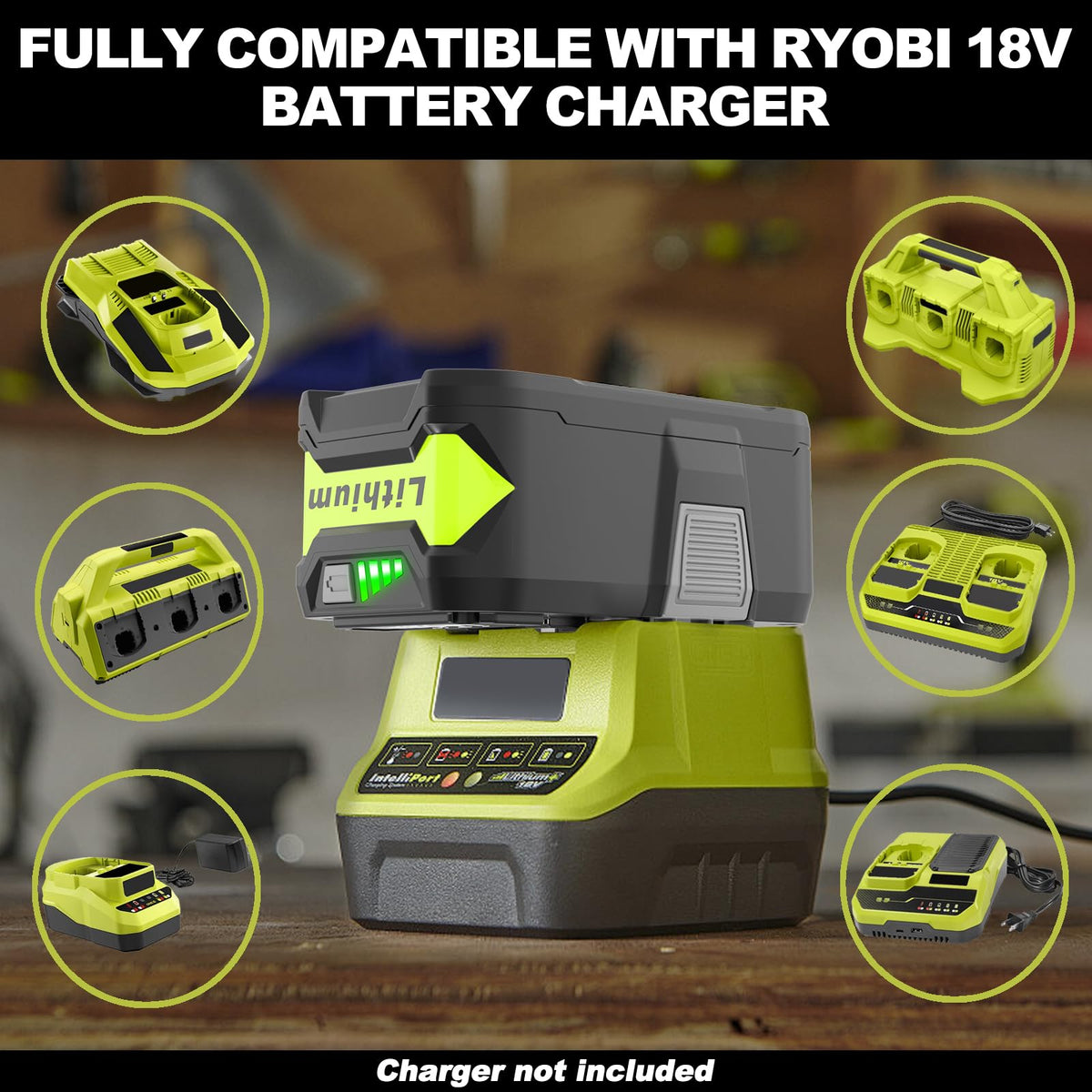 Koedsion 2-pack Ryobi battery charging-ready for quick tool swaps on site
