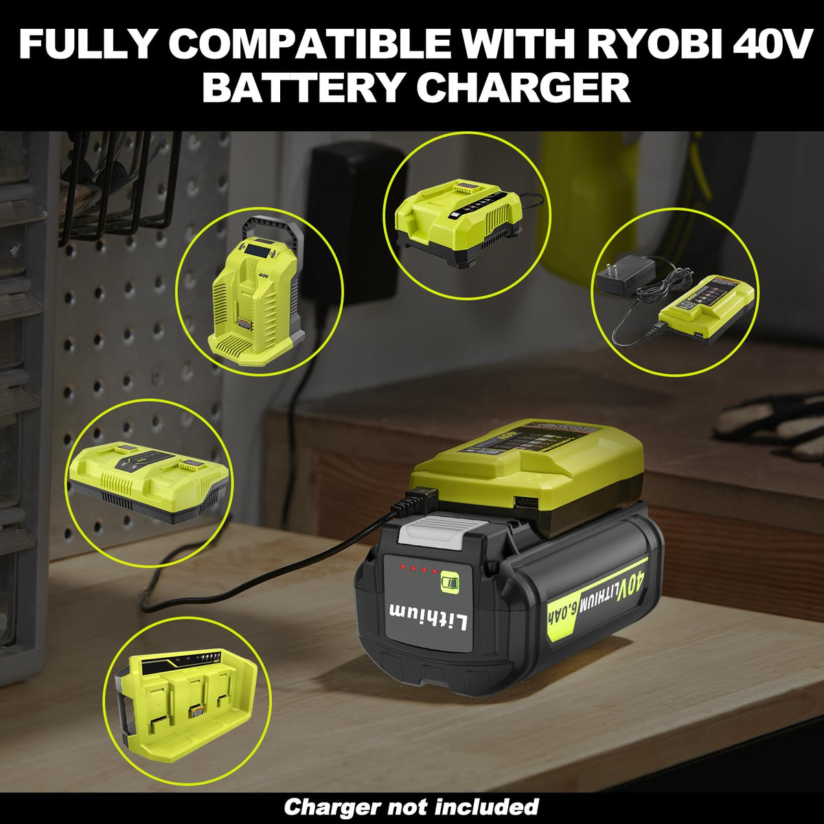 Koedsion wide compatibility with Ryobi HP tools and chargers.