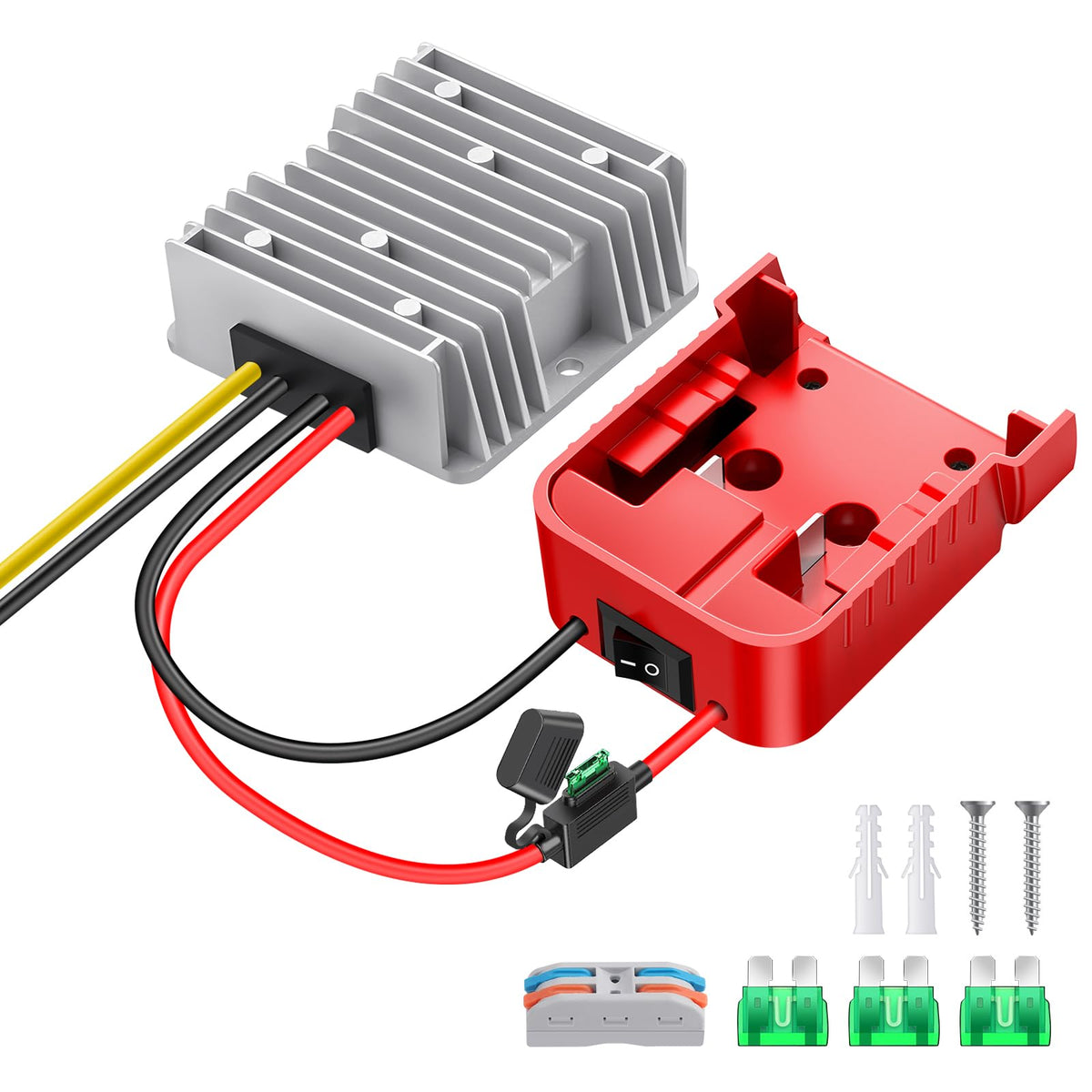 KOEZEOI 18V to 12V step-down converter close-up showing compact buck converter