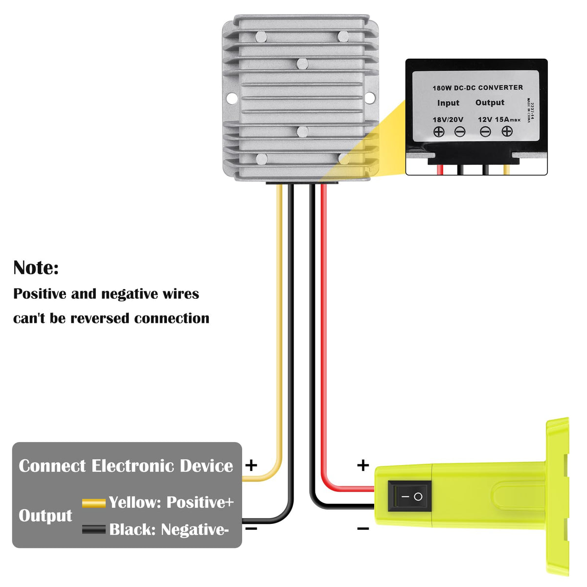 KOEZEOI battery adapter with switch enabling easy on/off control.