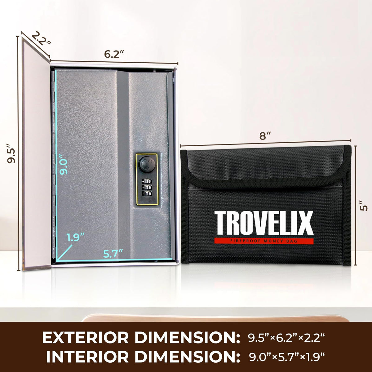 KOFAIR book safe interior dimensions show roomy space for essentials.