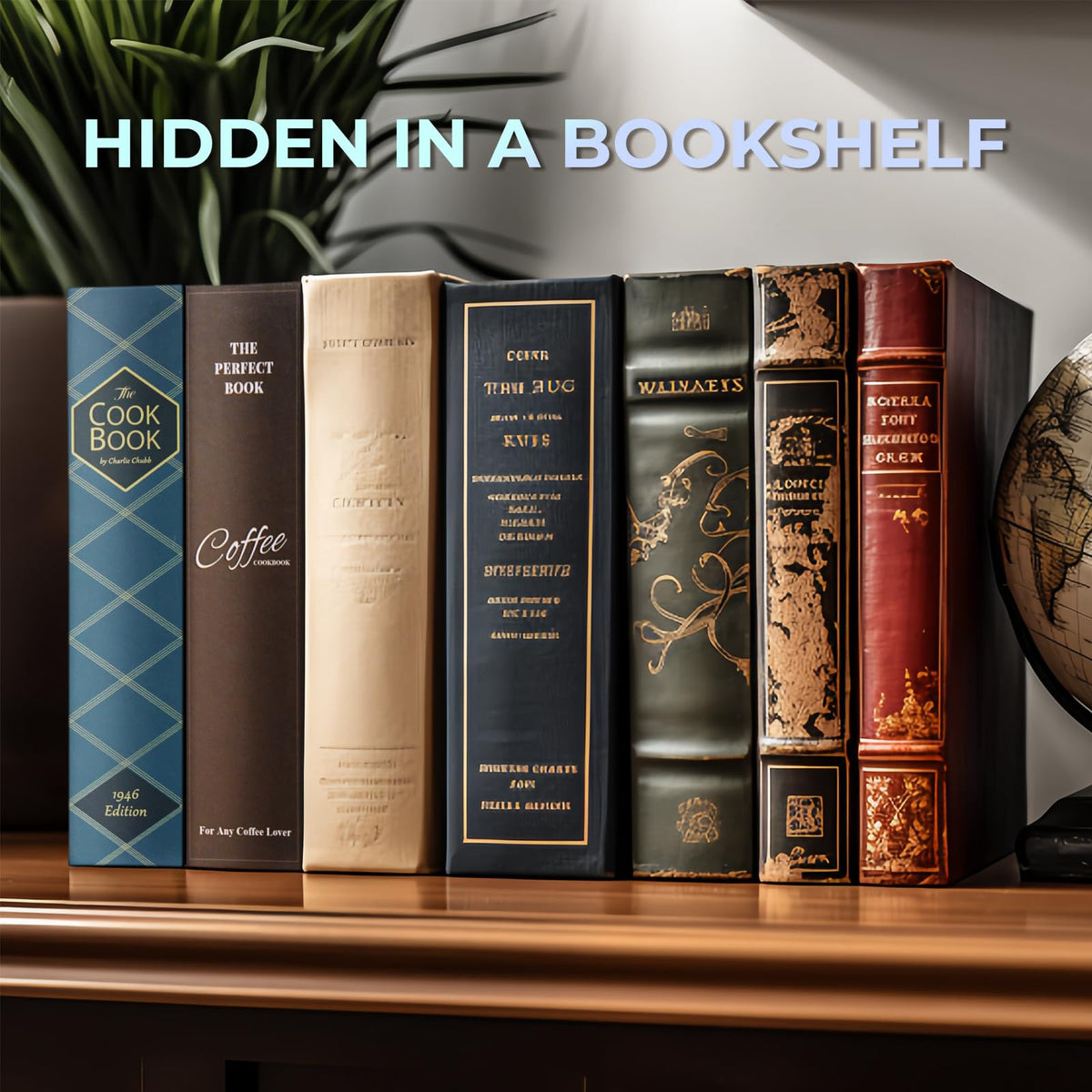 KOFAIR hollow book diversion safe demonstrates discreet storage on a shelf.