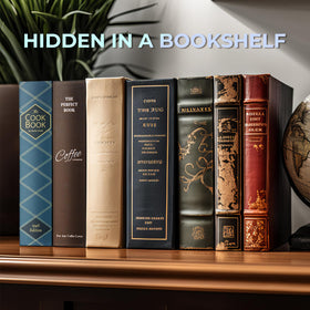 KOFAIR hollow book diversion safe demonstrates discreet storage on a shelf.