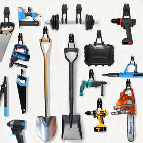 KOFANI organized workspace using wall hooks for easy access