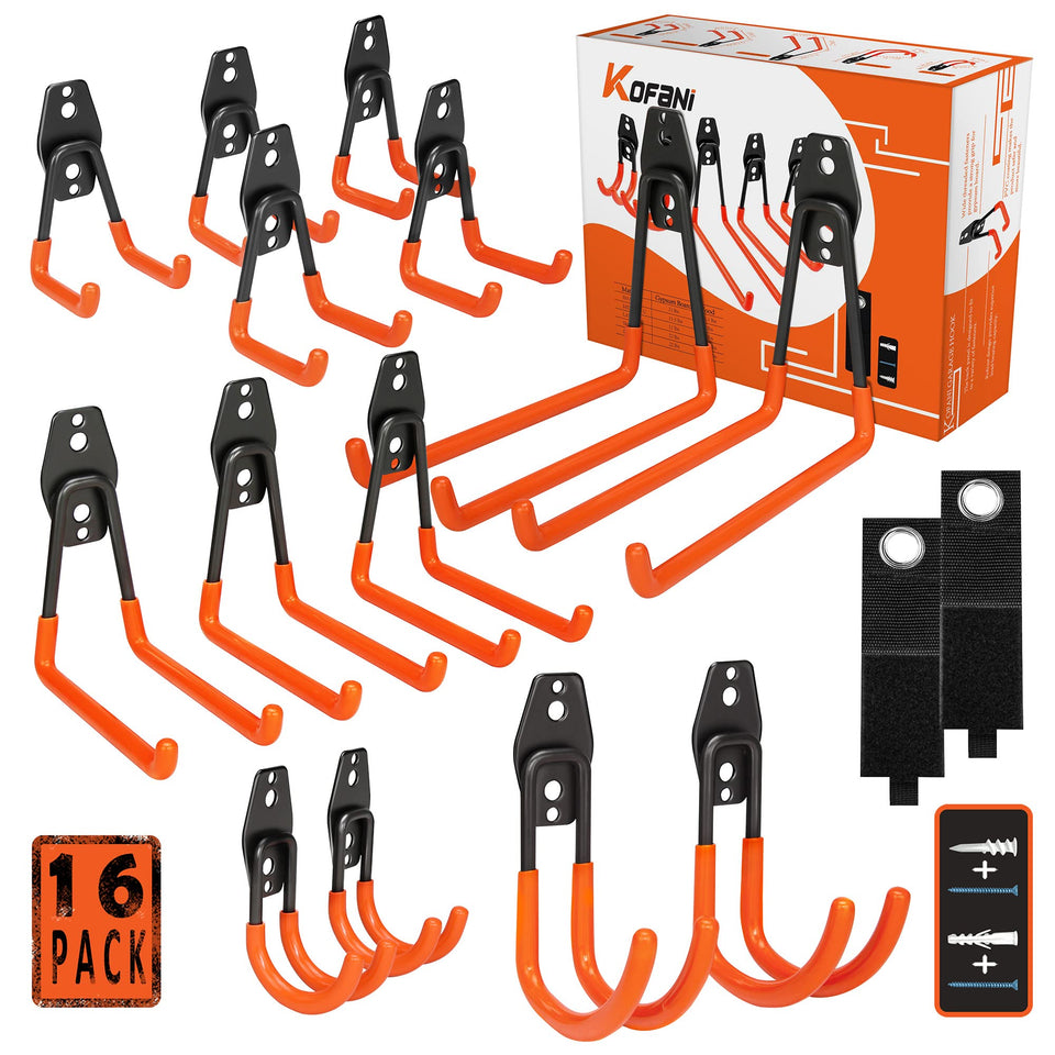 KOFANI heavy-duty steel hooks 16-pack for rugged garage organization
