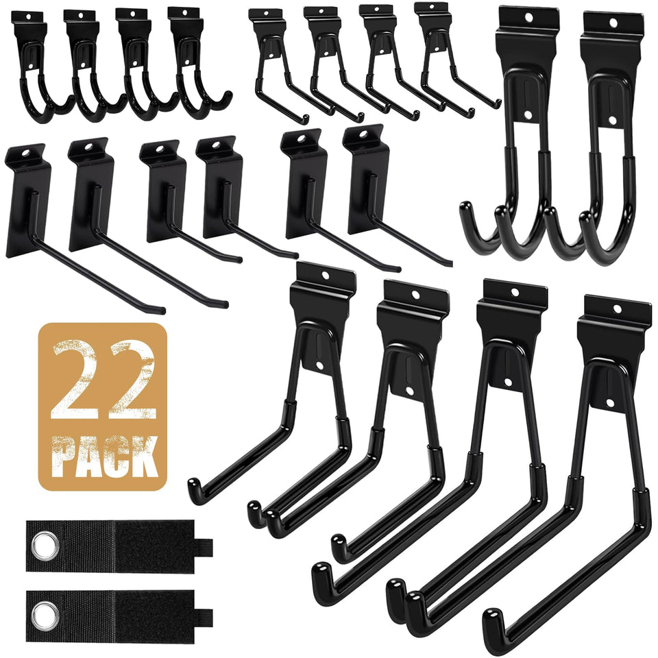KOFANI Slatwall 8-sizes hooks for versatile garage organization.