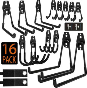 KOFANI steel garage hooks overview showing a 16-pack of heavy-duty wall mounts