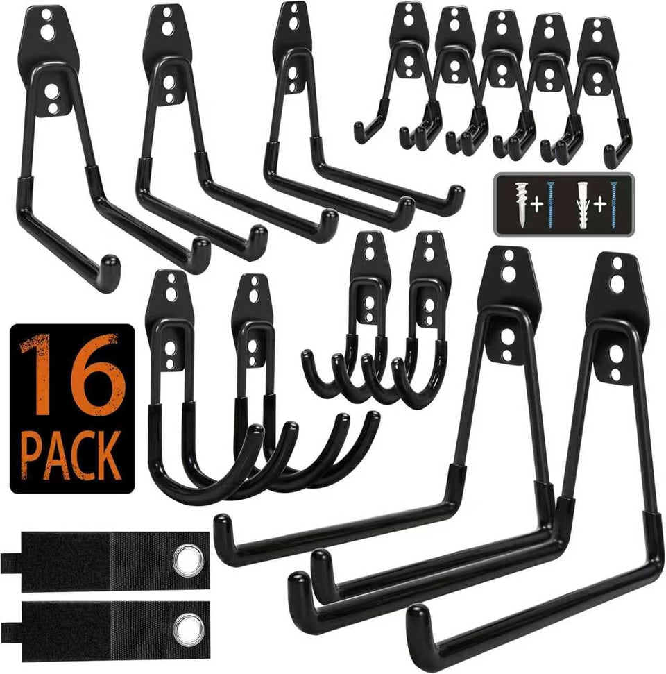 KOFANI steel garage hooks overview showing a 16-pack of heavy-duty wall mounts