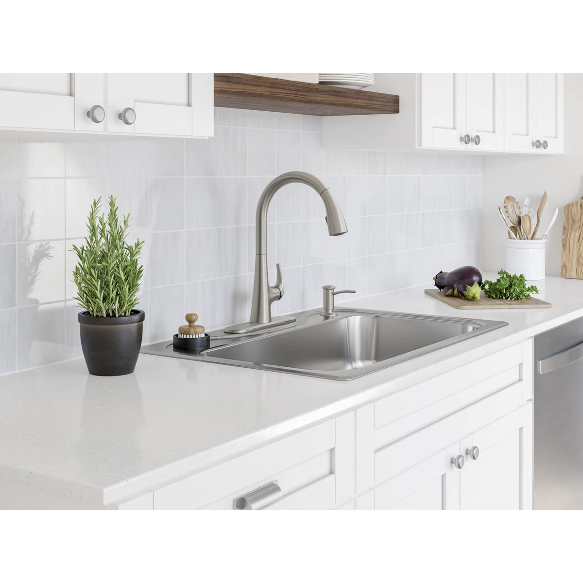 Kohler 1895-C-VS helps keep countertops tidy with separate liquid options.