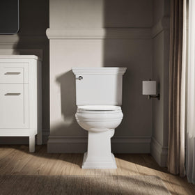 Kohler Brevia color-matched hinges blend with white toilet