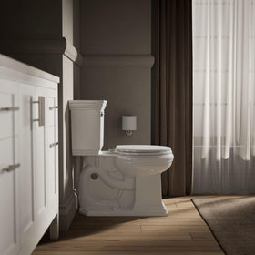 KOHLER Brevia color-matched hinges on a white toilet seat