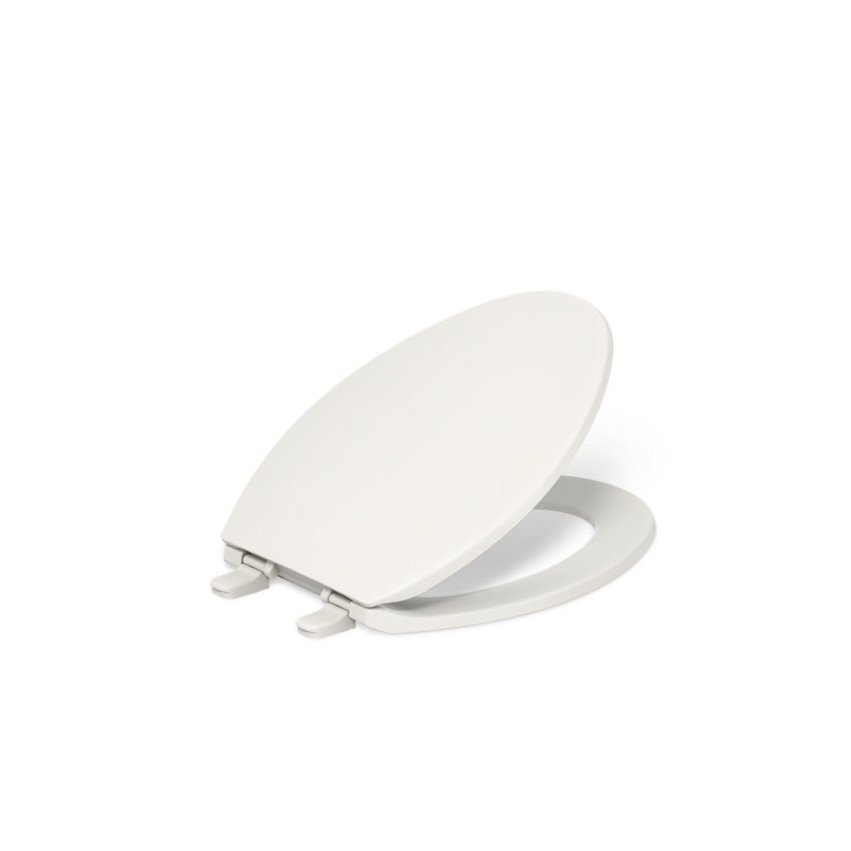 KOHLER Brevia slow-close seat in biscuit prevents slamming.