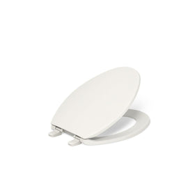 KOHLER Brevia slow-close seat in biscuit prevents slamming.