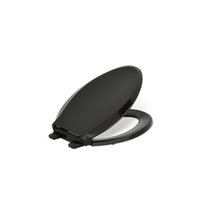 KOHLER Cachet ReadyLatch elongated seat shown with above-bowl installation hardware for faster setup.