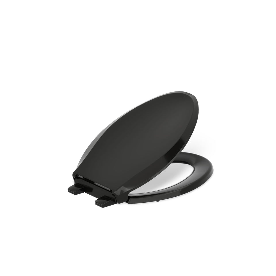 KOHLER Cachet ReadyLatch elongated seat shown with above-bowl installation hardware for faster setup.