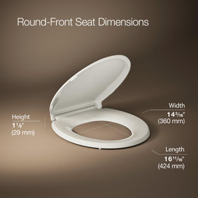 Kohler Cachet ReadyLatch almond soft-close action reduces bathroom banging for quieter use