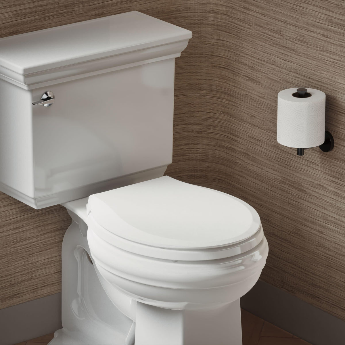 KOHLER Cachet ReadyLatch round seat white top-installation view demonstrates simple mounting.