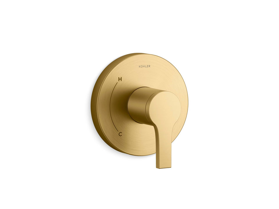 KOHLER Elate Rite-Temp valve trim in Brushed Moderne Brass enables safe temperature control