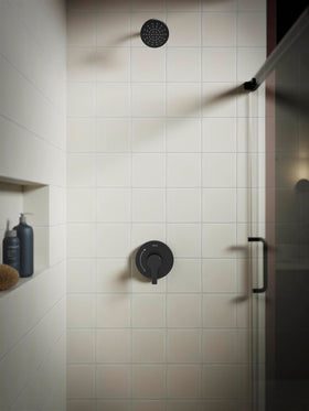 KOHLER Elate matte black valve trim handle view showing one-handle operation