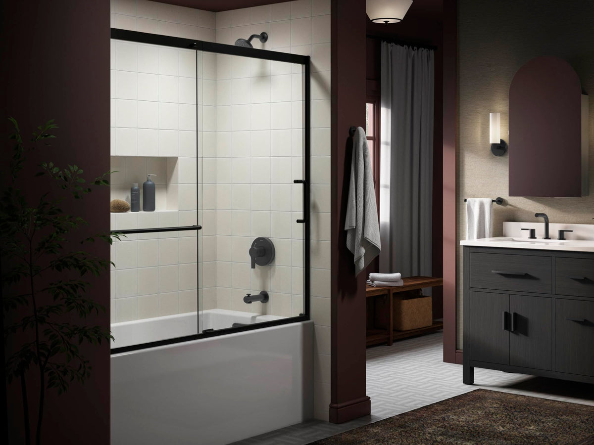 KOHLER Elate matte black valve trim with showerhead connection for coordinated design