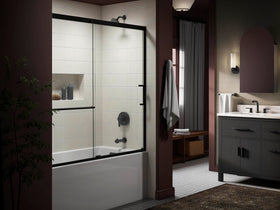 KOHLER Elate matte black valve trim with showerhead connection for coordinated design
