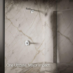 Kohler Forté half-inch NPT install allows simple wall-mount setup.