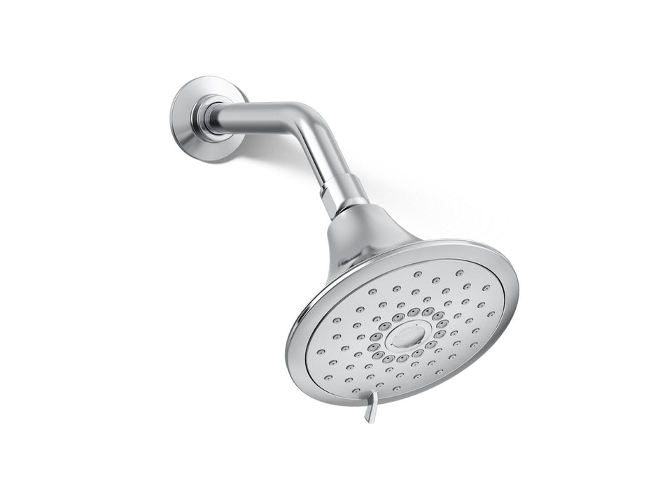 KOHLER Forté three-function showerhead with full coverage spray for daily showers.
