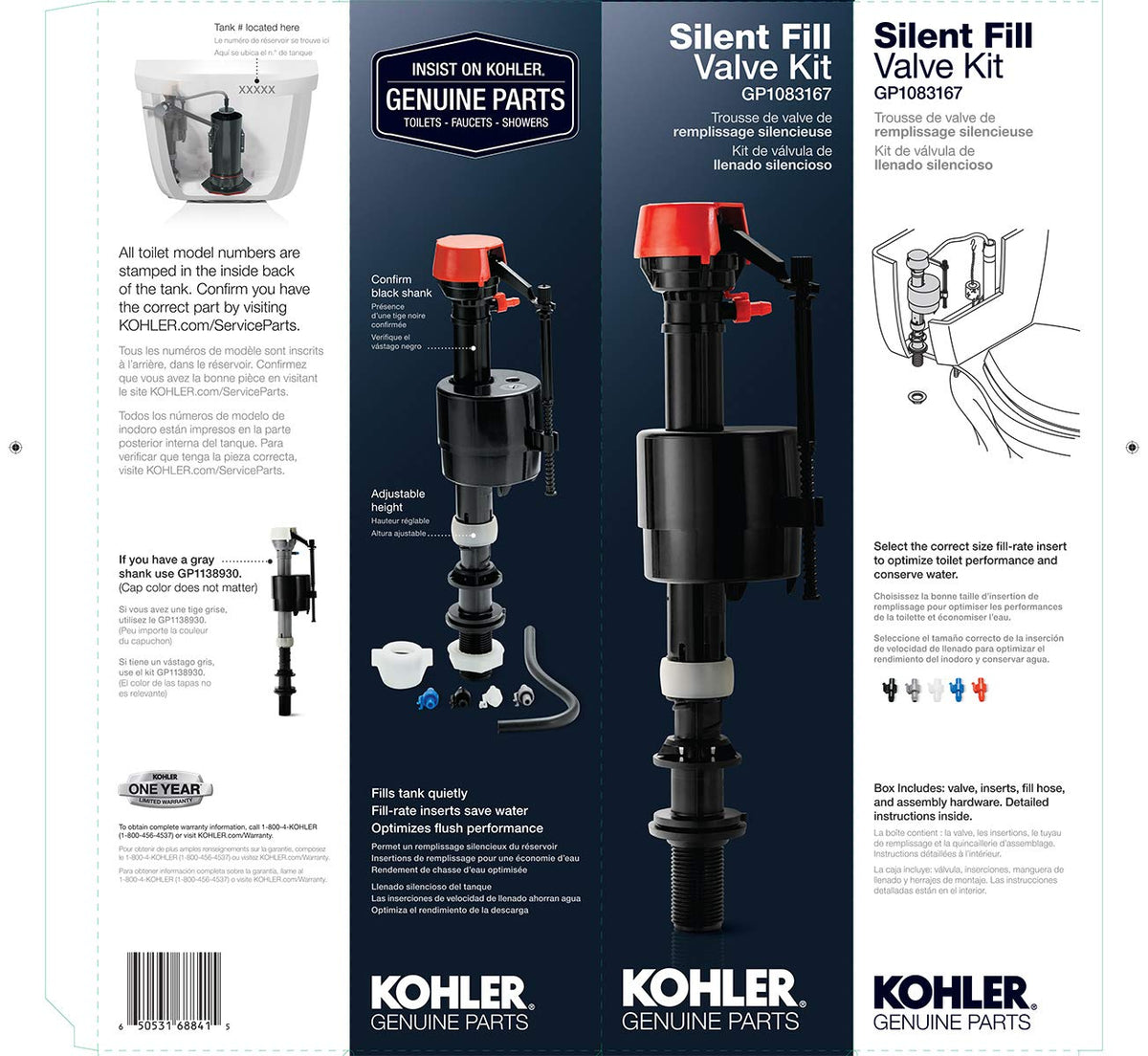 Kohler genuine parts logo on packaging signaling authentic replacement