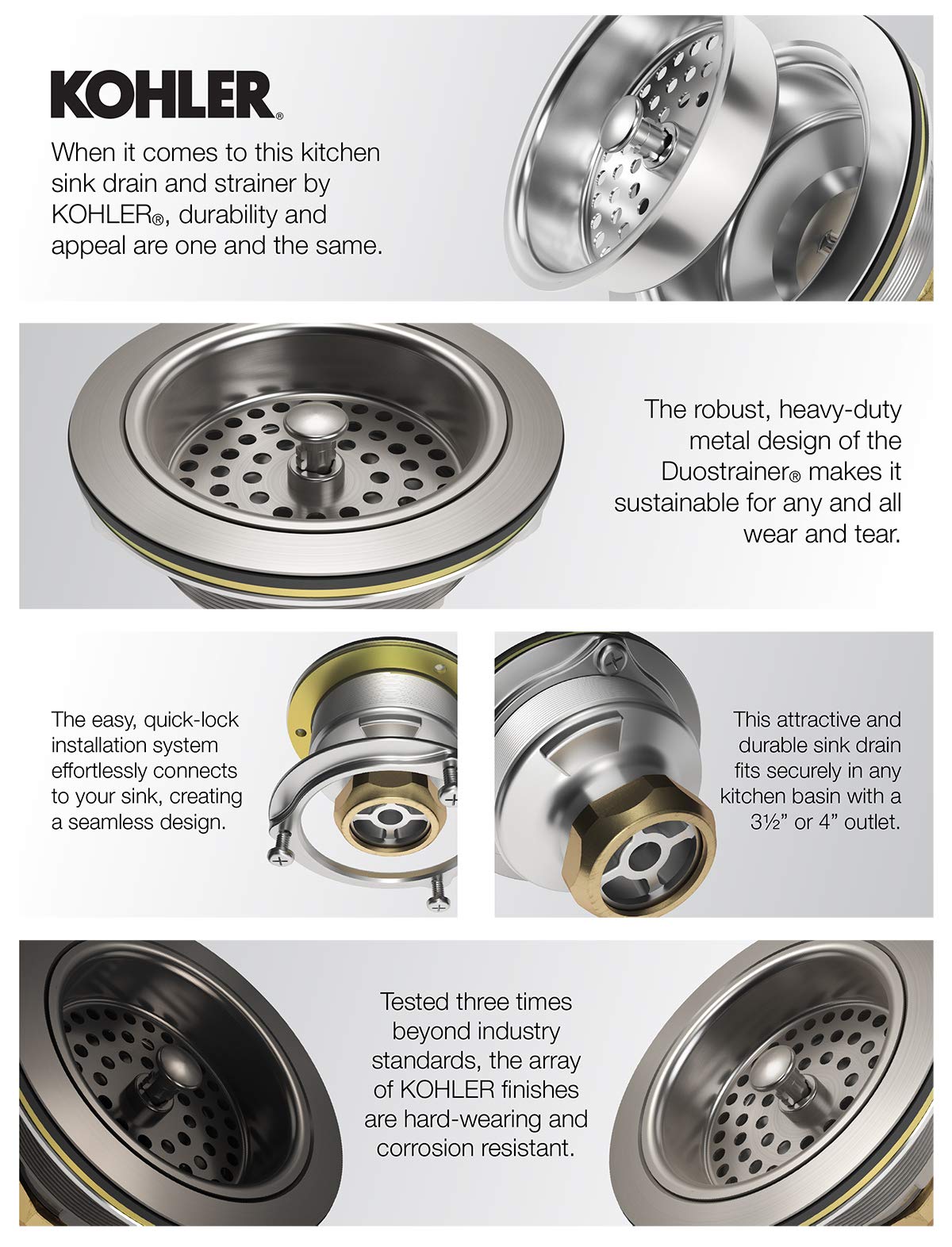KOHLER K-8801-2MB duostrainer includes tailpiece in brushed Moderne Brass for quick install