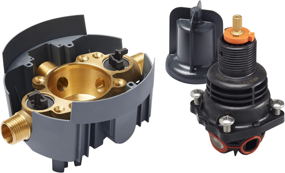 Kohler Rite-Temp valve body on display, emphasizing precise temperature control and reliability