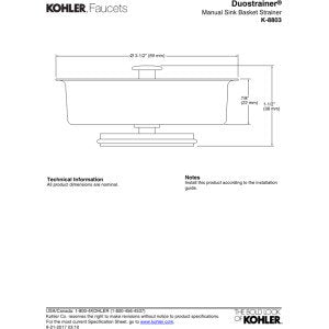 KOHLER K8803-CP open/close stopper provides tight drainage control