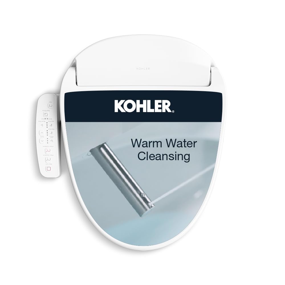 Kohler PureWash E580 elongated bidet seat with white finish and simple controls for daily comfort