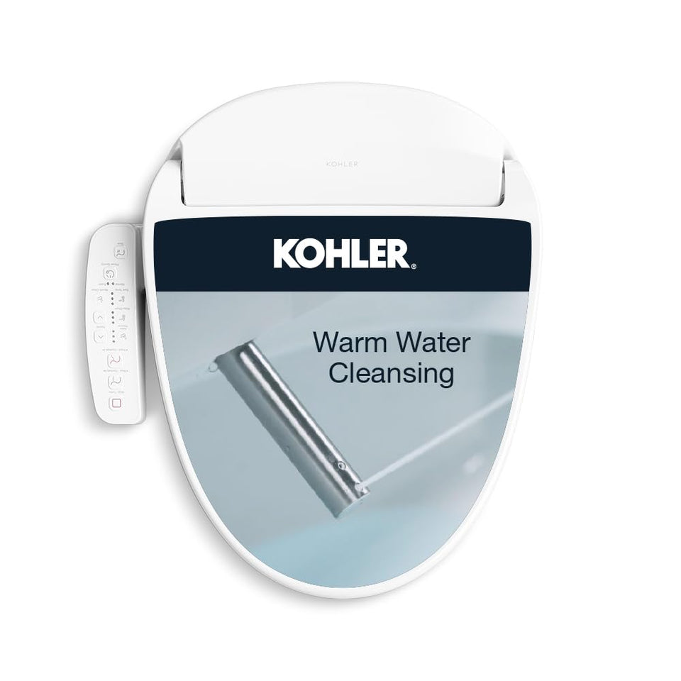 Kohler PureWash E580 elongated bidet seat with white finish and simple controls for daily comfort