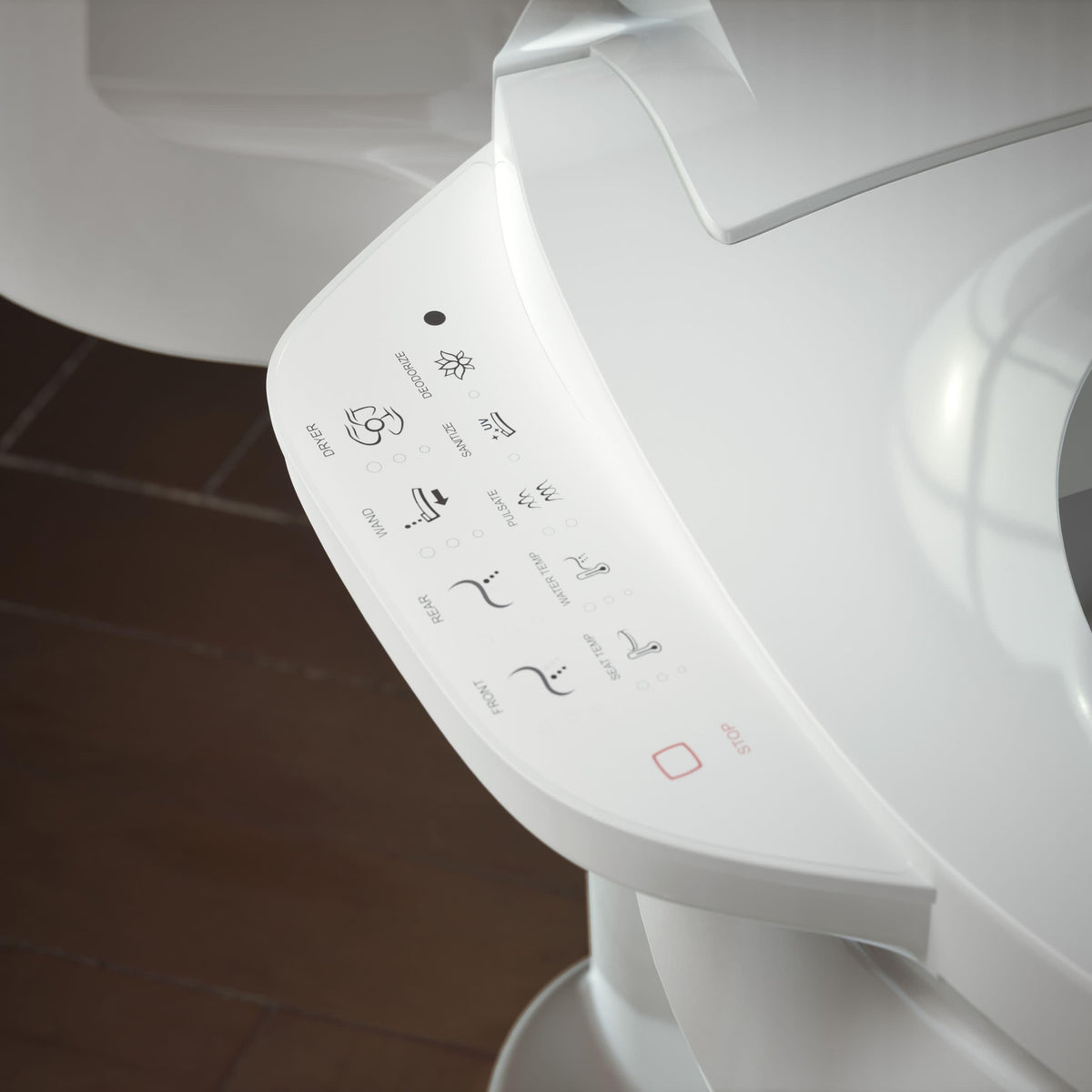 Quiet-Close lid on Kohler PureWash E590 reduces bathroom noise