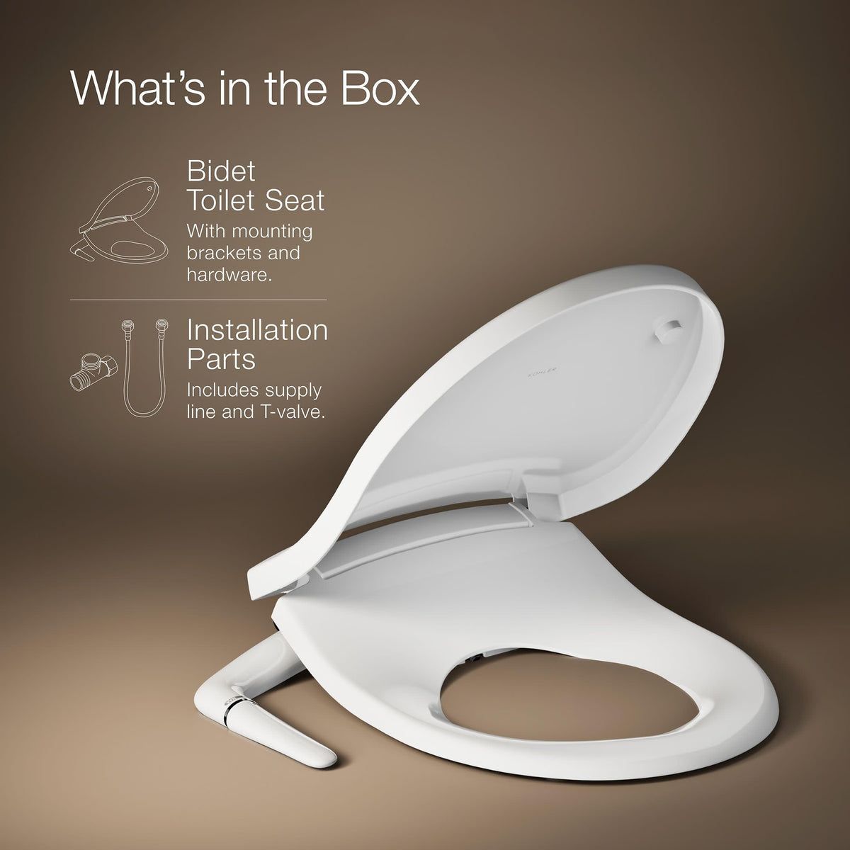 Kohler PureWash M250 round seat on a toilet illustrating fit for most round bowls.