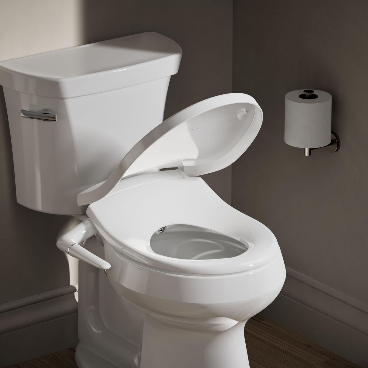 Kohler PureWash M250 spray wand shows adjustable position for personalized cleansing.