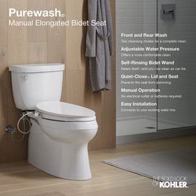 Kohler PureWash M300 dual spray wand enables front and rear cleansing.