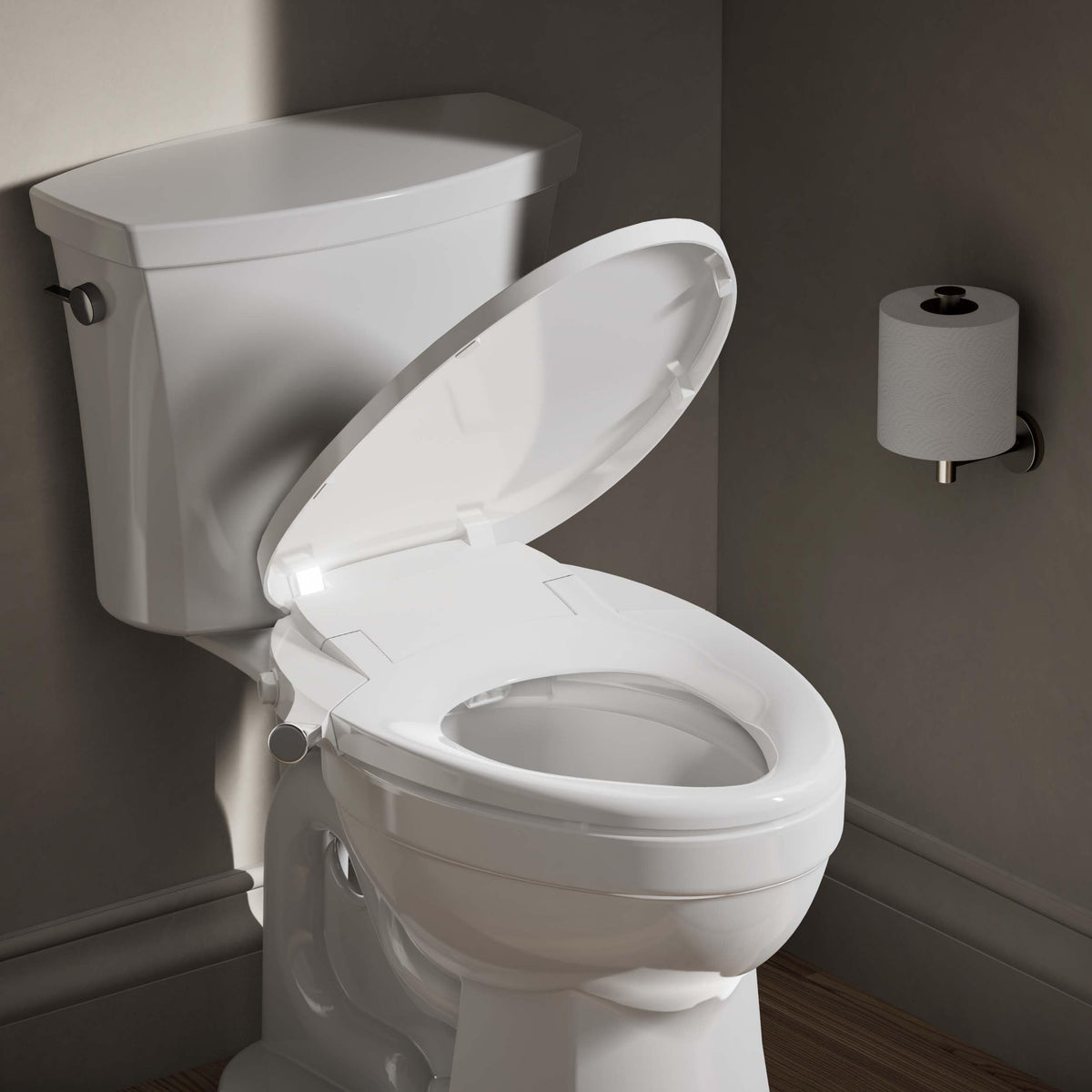 Kohler PureWash M300 quiet-close lid for silent, gentle closure.