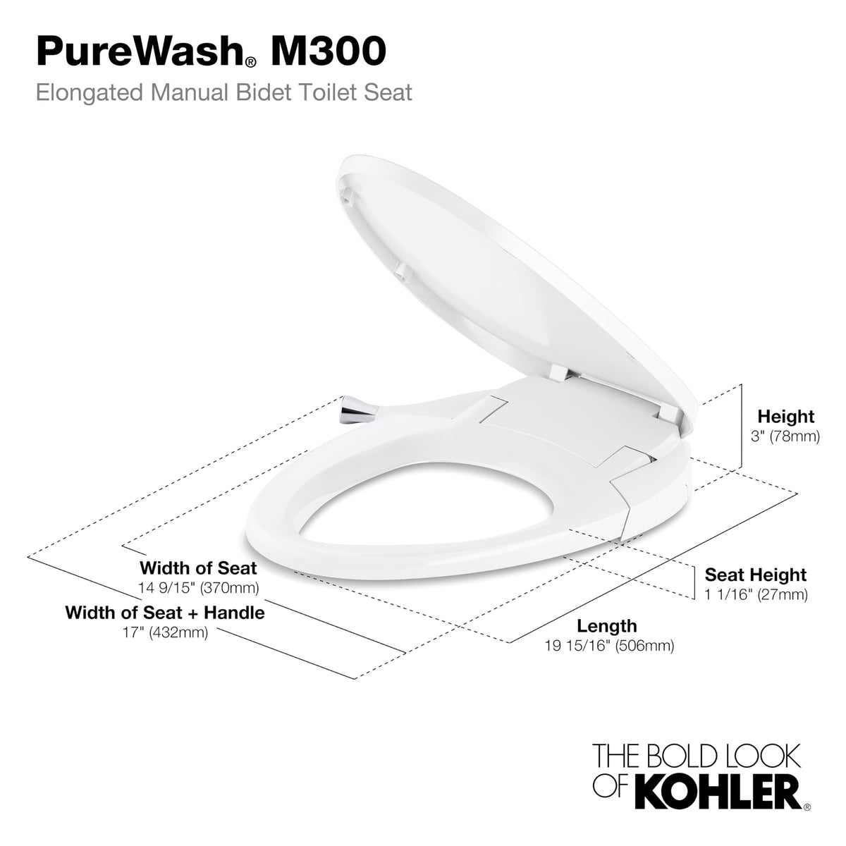 Kohler PureWash M300 side lever adjusts water pressure precisely.