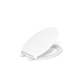 KOHLER Rutledge readylatch elongated-seat shown for easy above-bowl installation and secure fit.