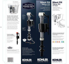 KOHLER Silent Fill Valve Kit internal assembly shows adjustable inserts for water savings.