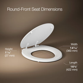 KOHLER Stonewood round-seat with color-matched hinges for a seamless look.
