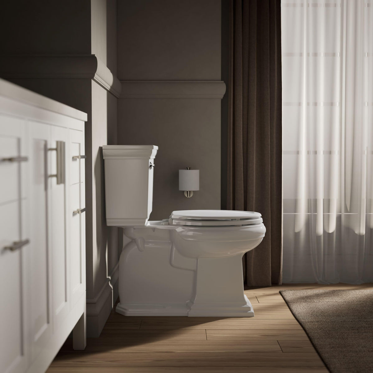 Kohler Stonewood seat with lid closed, showcasing smooth operation.
