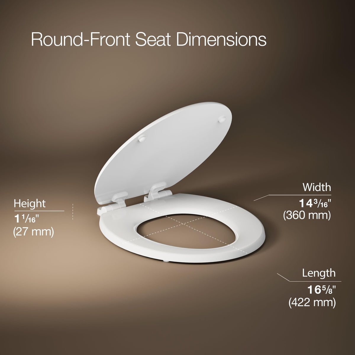 KOHLER Stonewood soft-close lid reduces slams for a calmer bathroom routine.
