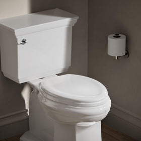 Kohler Stonewood wooden seat detail, close-up of compression-molded wood.