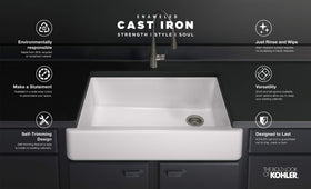 Kohler Whitehaven bottom basin rack inside sink helps keep dishes organized and protected