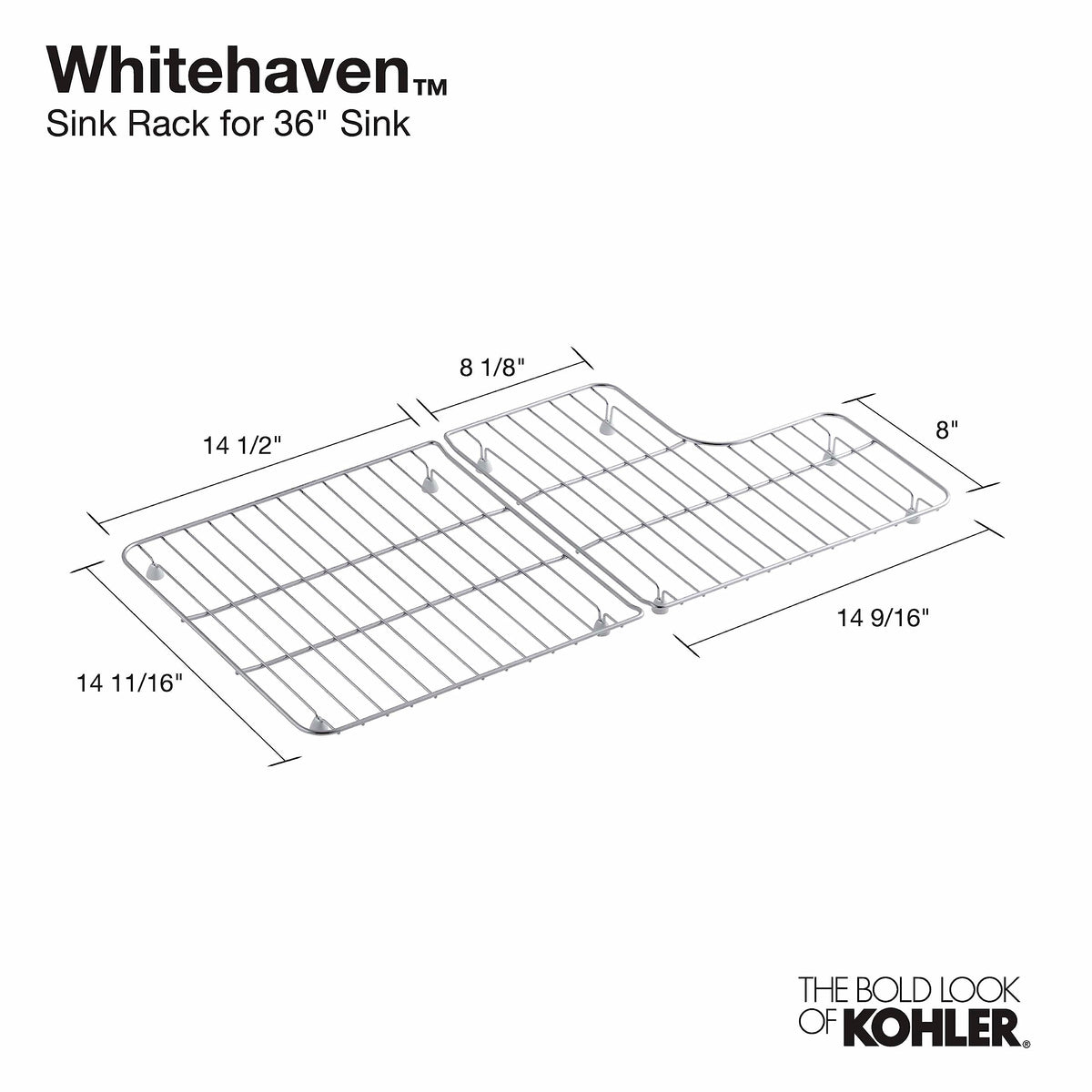 Kohler Whitehaven bottom basin rack right side in sink shows sturdy construction