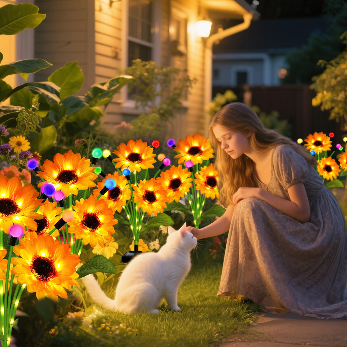 Kohlrabi Fireflies Illumination with swaying colors near stems.